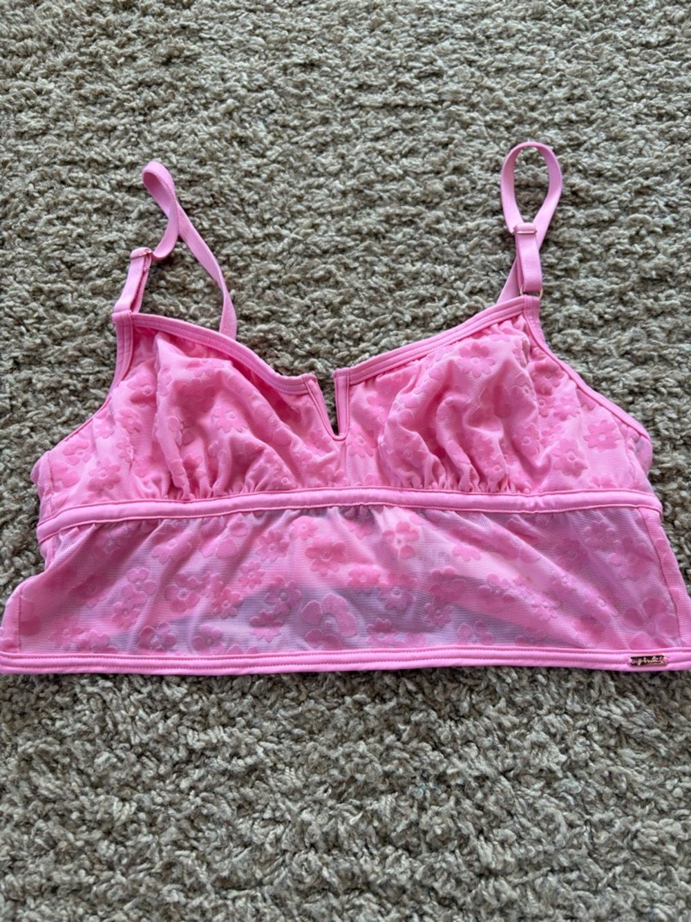 PINK Victoria's Secret Floral Mesh Longline Bralette in Bubblegum Pink